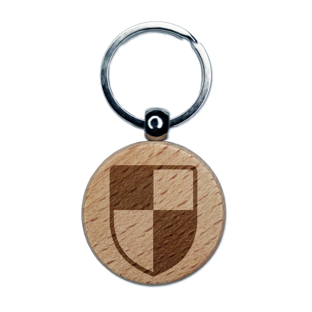 Protective Shield Symbol Engraved Wooden Keychain Charm