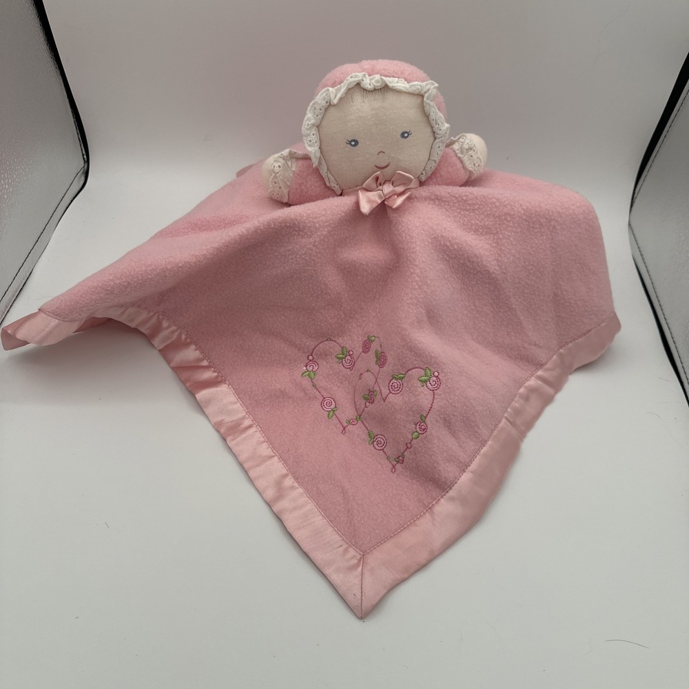 Carter's Baby Girl Pink Doll Lovey Rattle Security Blanket Fleece Satin Roses