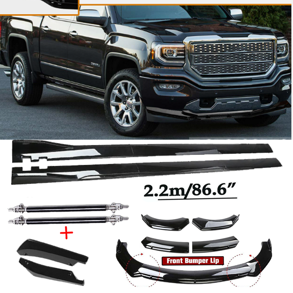 Front Bumper Spoiler Body Kit /Side Skirt For GMC Sierra 1500 Glossy Black Pol