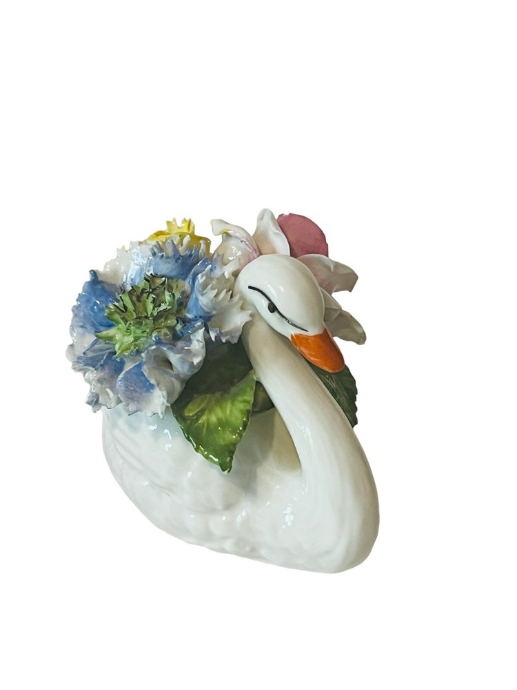 Swan Figurine Radnor Porcelain Goose Geese Bird Vtg Staffordshire England Roses