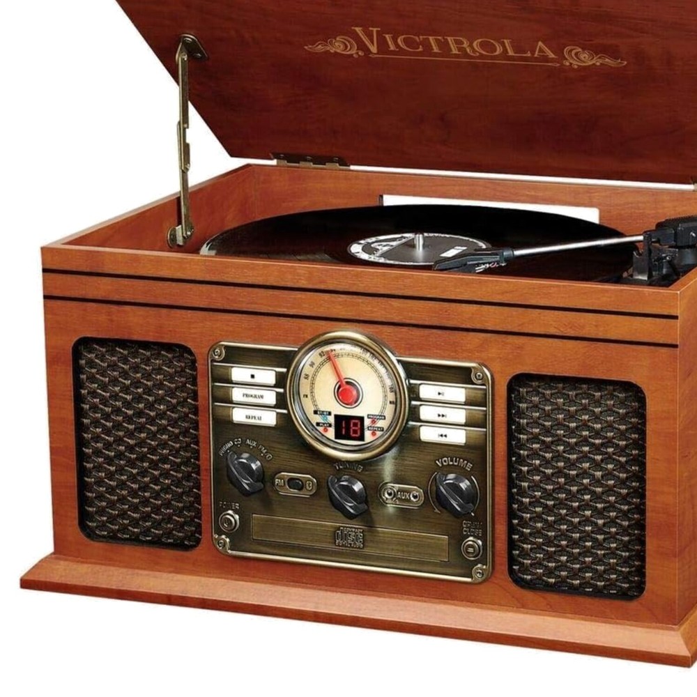 Stylish 6-in-1 Record Player with Bluetooth & Built-in Speakers - Retro Design