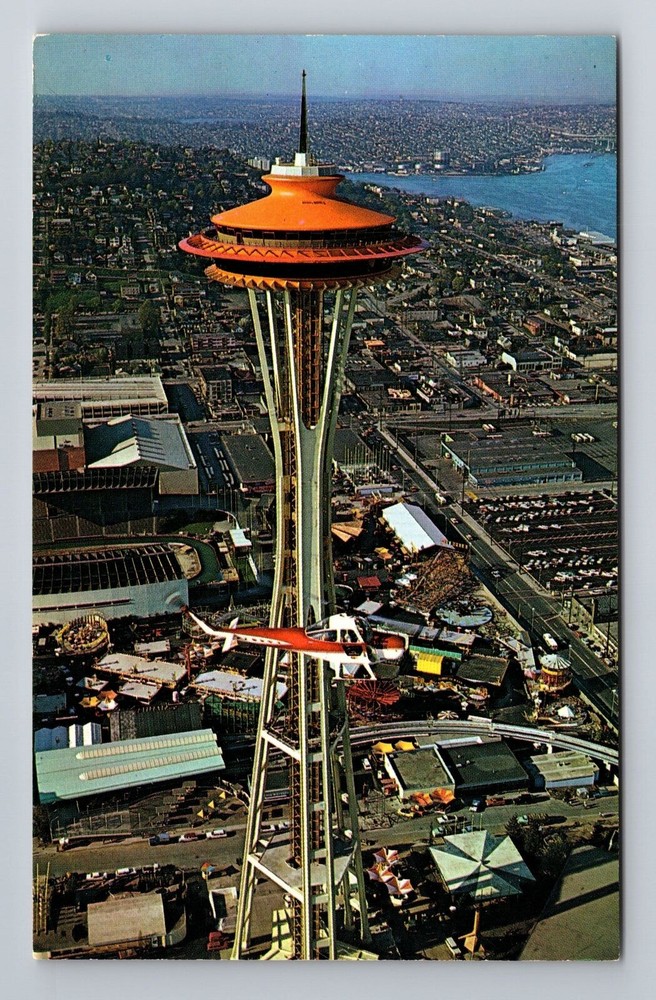 Vintage Seattle Space Needle Aerial View Antique Souvenir Postcard WA Washington