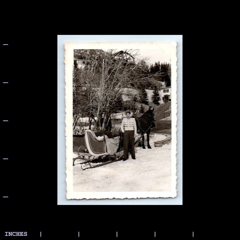 Old Vintage Photo WOMAN BY HORSE-DRAWN SLEIGH ST. MORITZ