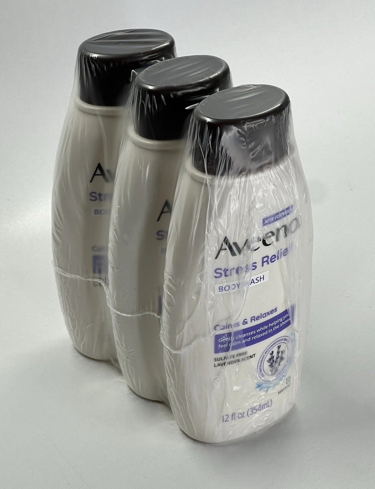 (3) Aveeno Stress-Relief Bodywash Calms & Relaxed Lavender Scent 12 Oz Each
