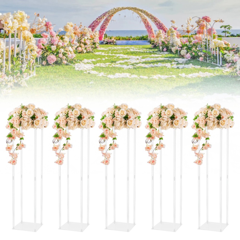 5pcs Wedding Flower Stand Acrylic Pillar Vase Holder Parties Centerpiece Decor