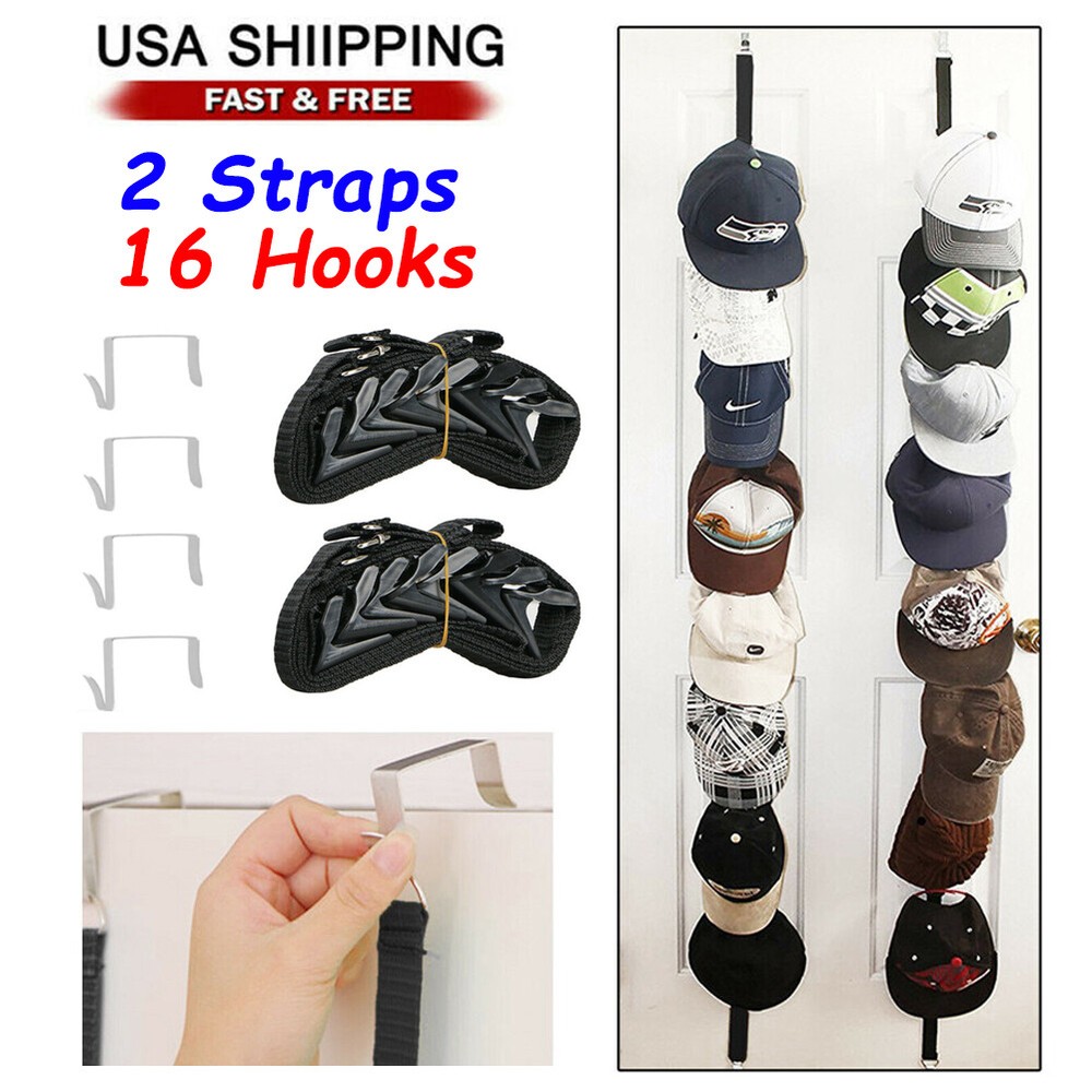 Wall-Mounted Baseball Cap Organizer with 16 Hooks for Door or Storage Display