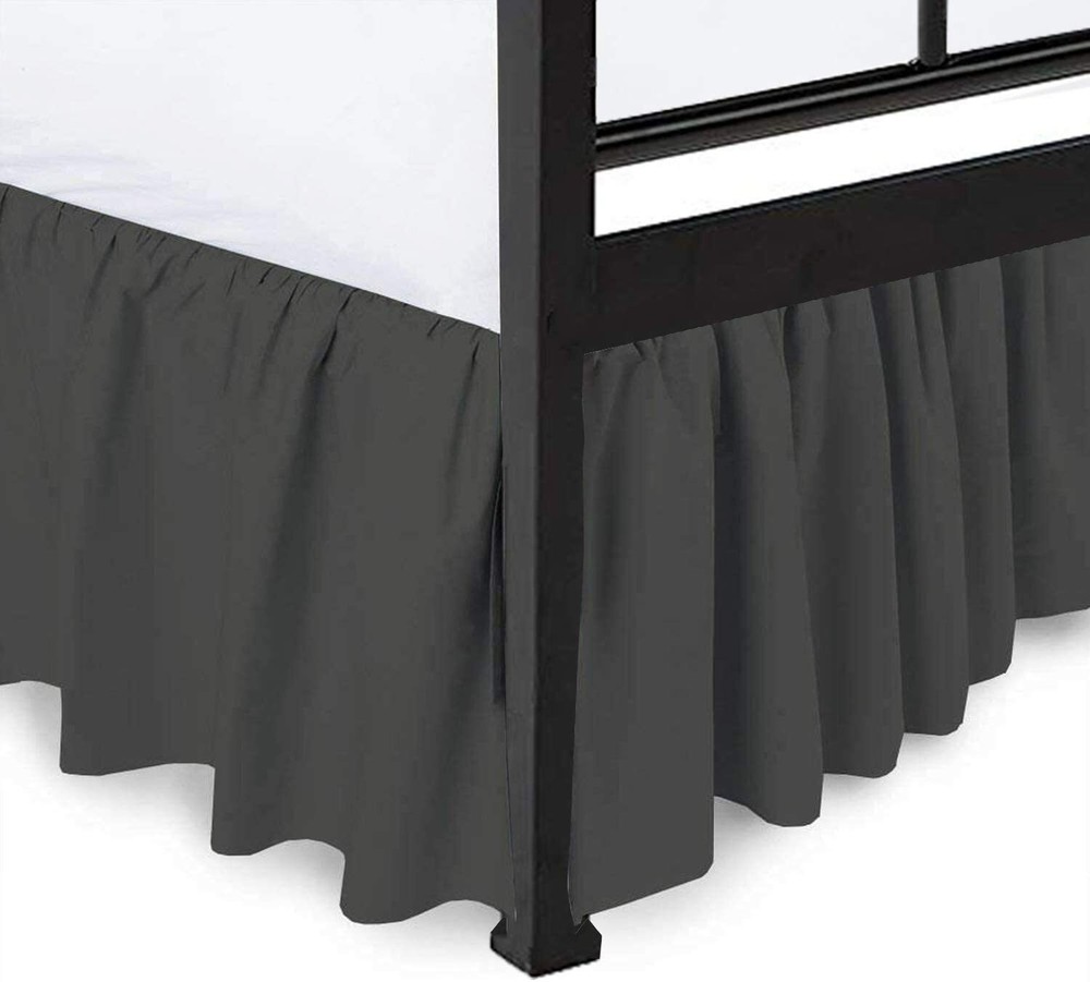 Ruffled Bed Skirt with Split Corners Queen Gray 18 Inch Drop 100% Cotton 600 TC