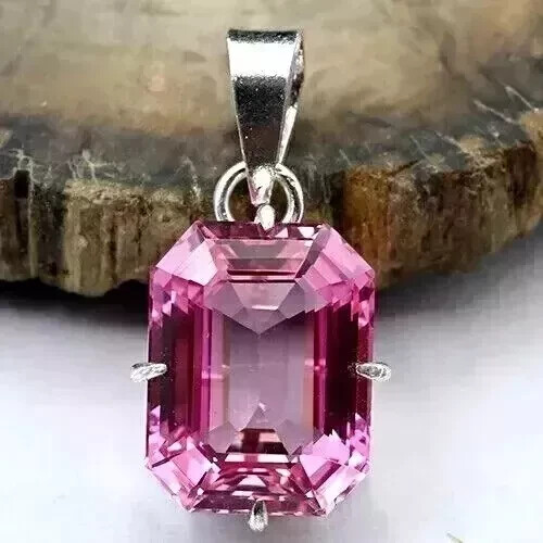 Certified 30 Ct Natural Pink Morganite Emerald Cut 925 Silver Pendant Gemstone Jewelry