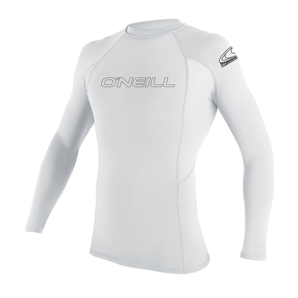 O' NEILL Men's Basic Skins 50+ L/S Rash Guard, White, L Large, White