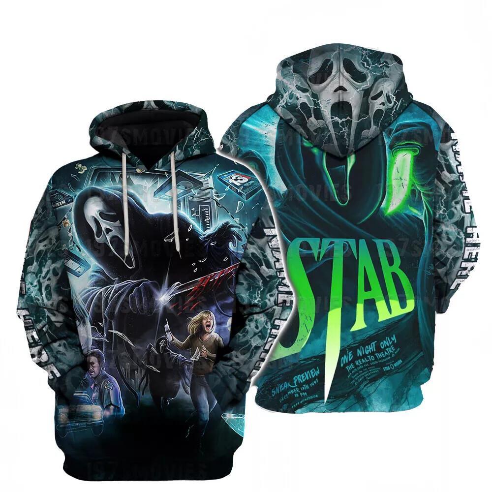 Custom 3D Ghostface Scream Halloween Horror Movie Hoodie - Fully Printed