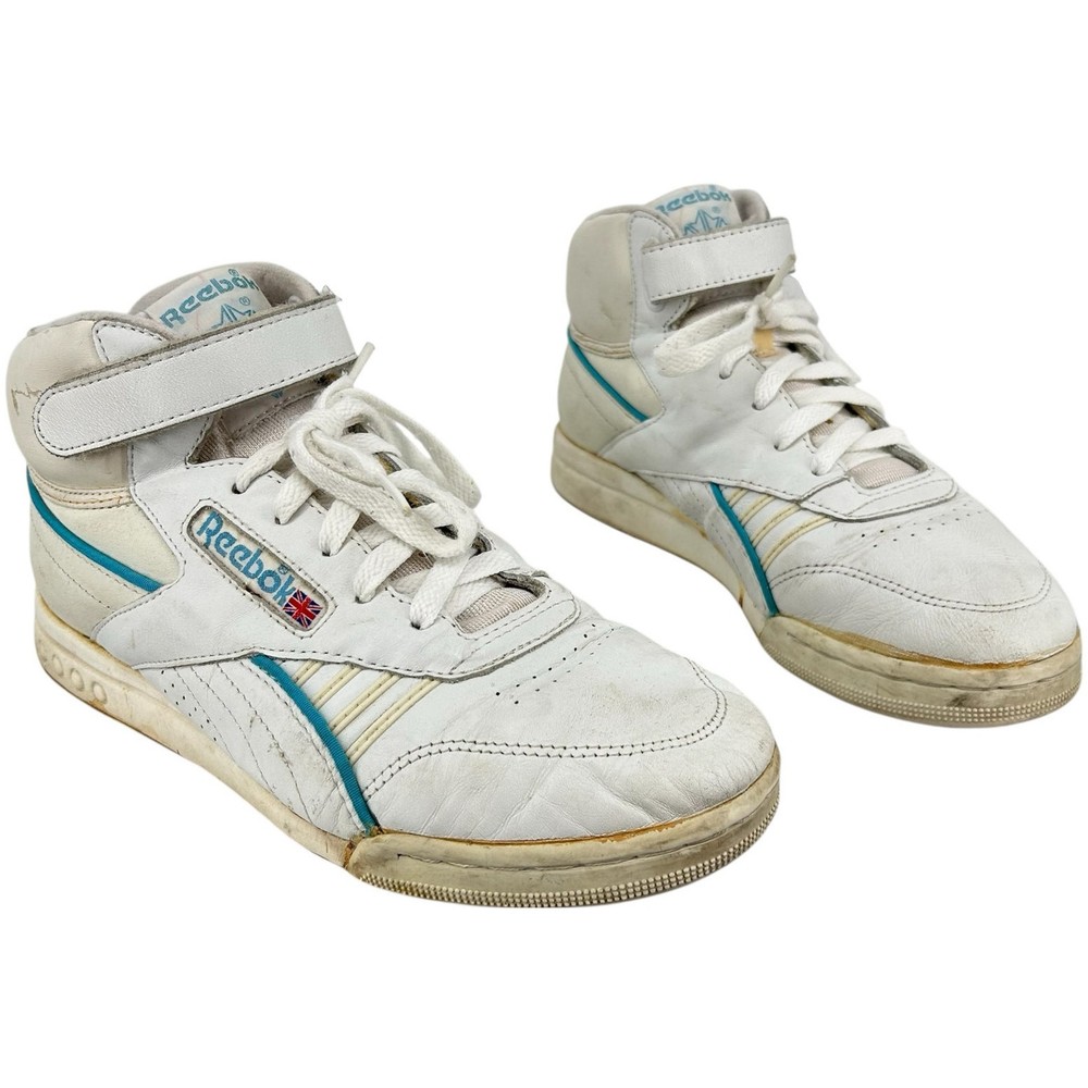 Retro 80s Reebok Aerobic 4100 ERS High Top Sneakers in White Blue Womens Size 9.5