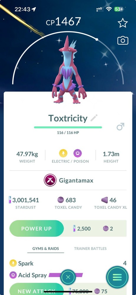 Shiny Toxtricity Low Key Gmax PTC 20k Stardust Check Description