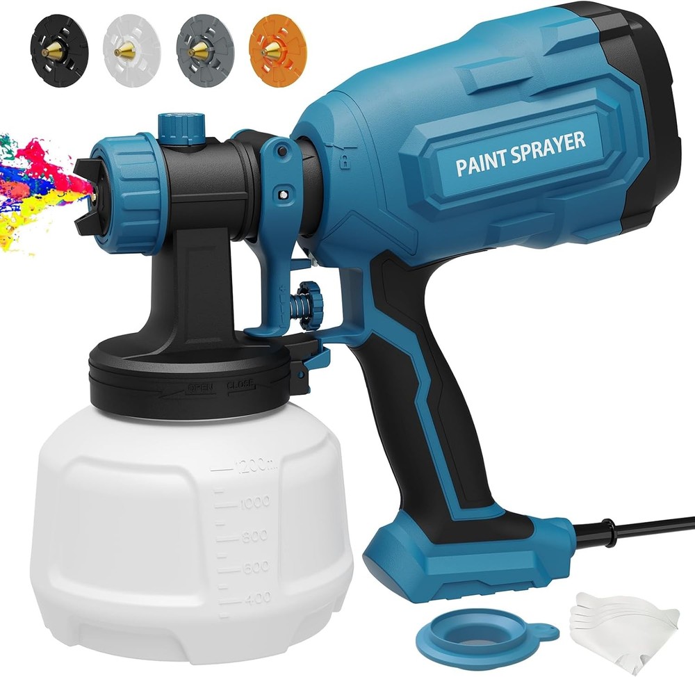 Paint Sprayer, 700W HVLP Spray Gun with 4 Nozzles & 3 Patterns, Blue