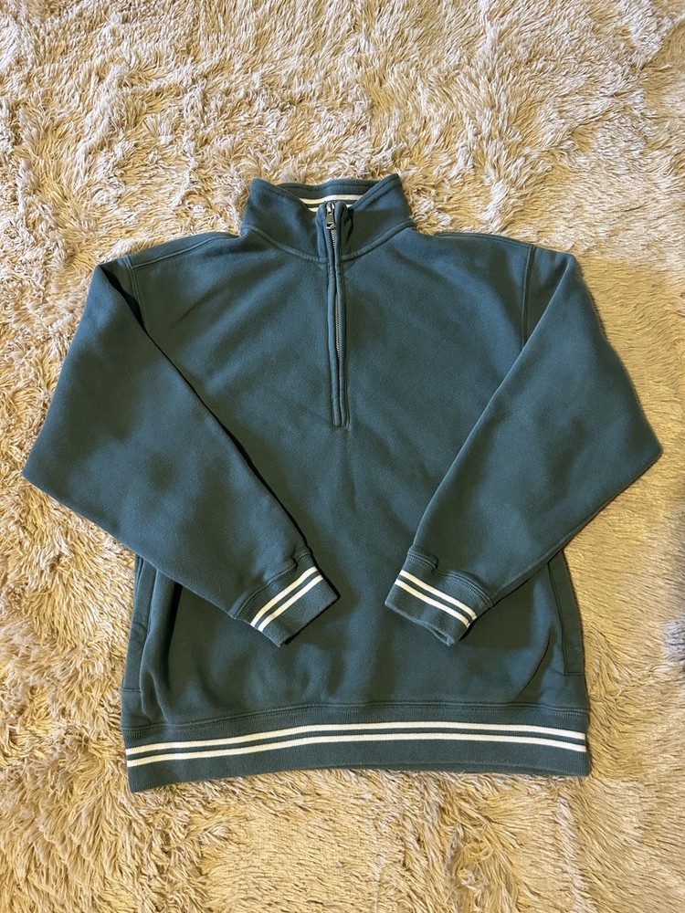 Women’s Green and White Abercrombie and Fitch Quarter Zip Sweatshirt Size S