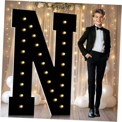 4 FT Marquee Letters, Black Giant Marquee Light Up Letters N, Large Letter N