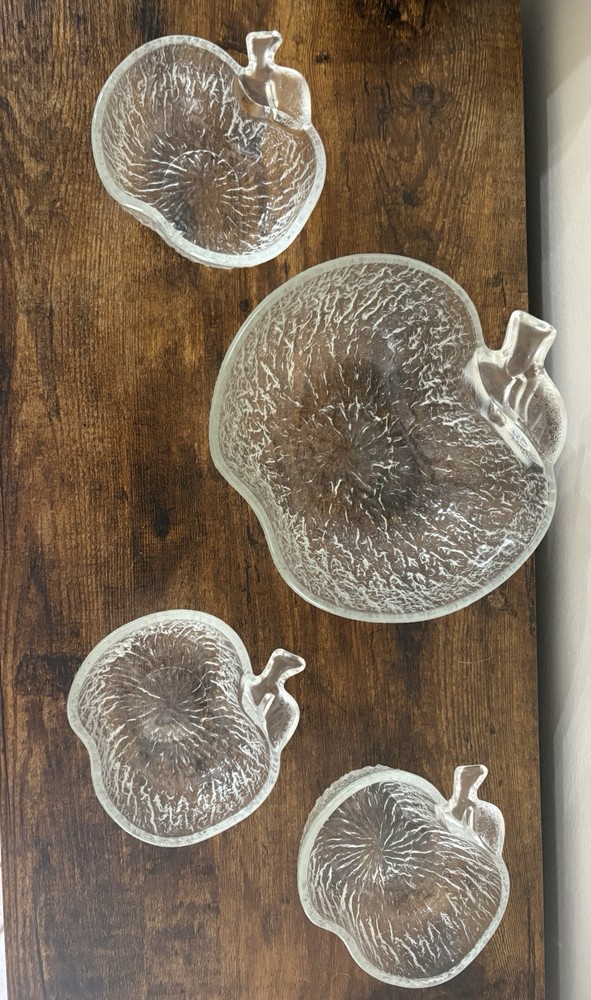 Vintage Clear Textured Glass Apple Shaped Bowls - Set Of 4