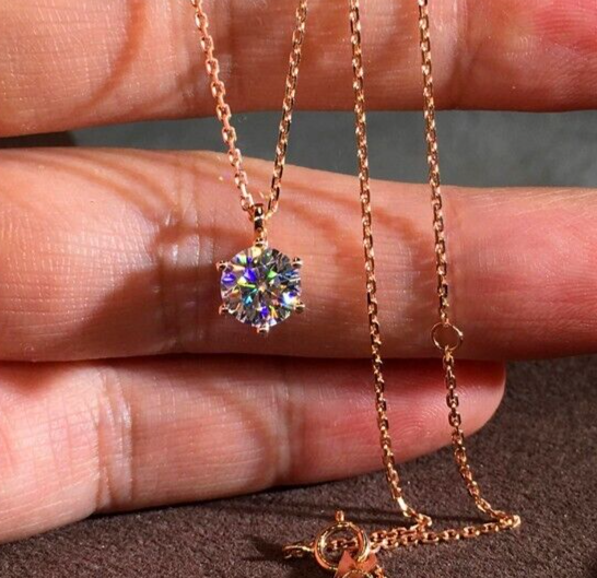2 CT Simulated Diamond Classic Necklace 14K Rose Gold Plated Woman's Pendant