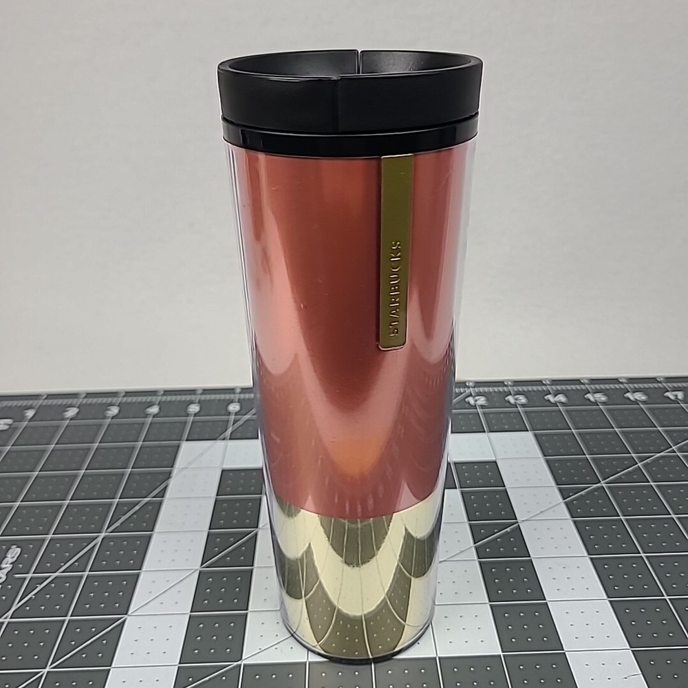 Starbucks Pink Gold Foil Tumbler Hot Cold Cup NWOT 16oz Limited Edition 2013