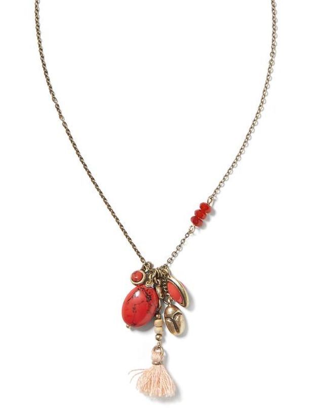 Banana Republic Women's Tassel Charm Pendant Necklace Coral NWT $49.50