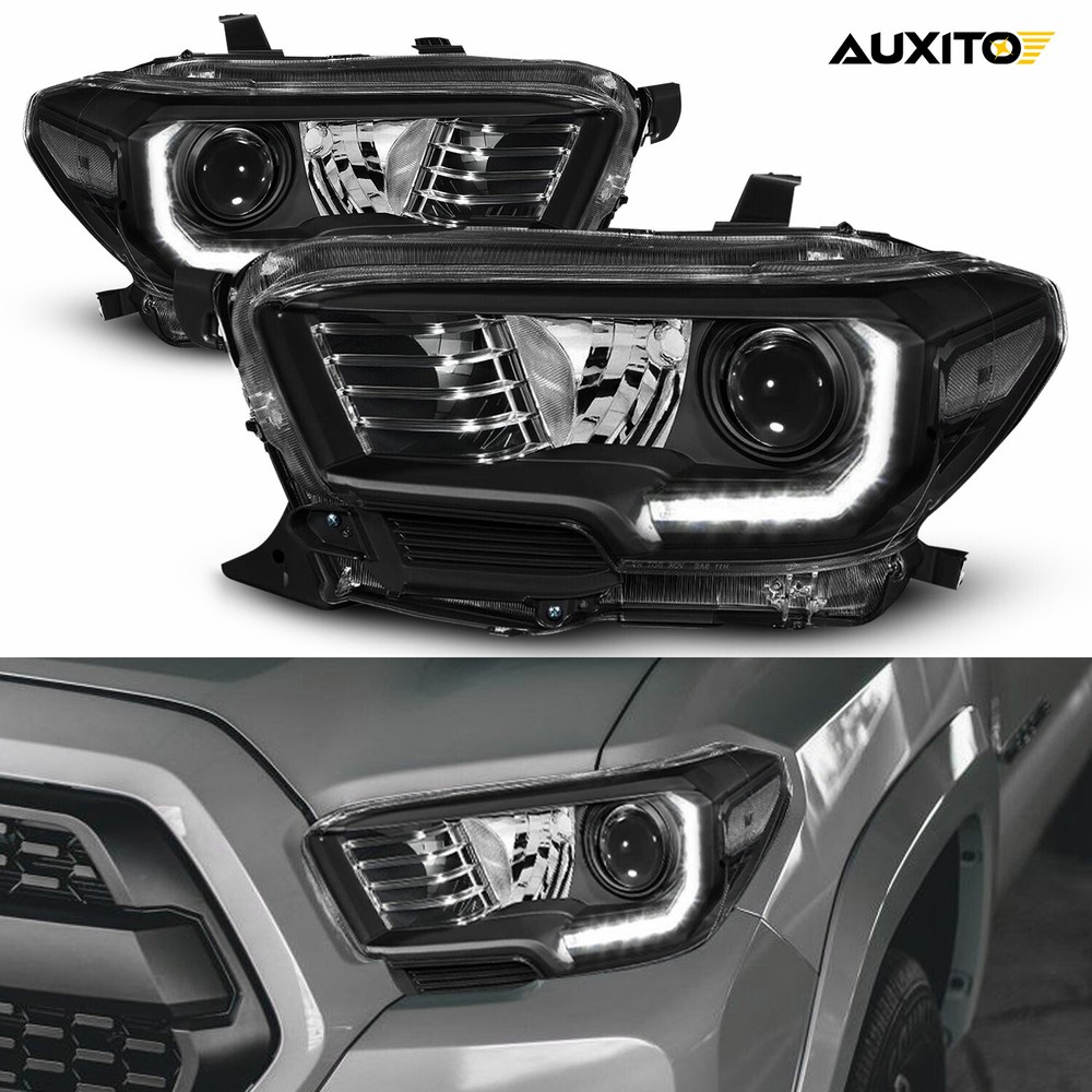 Headlights Headlamp Black Housing W/ LED DRL For 2016-2022 Toyota Tacoma Pair