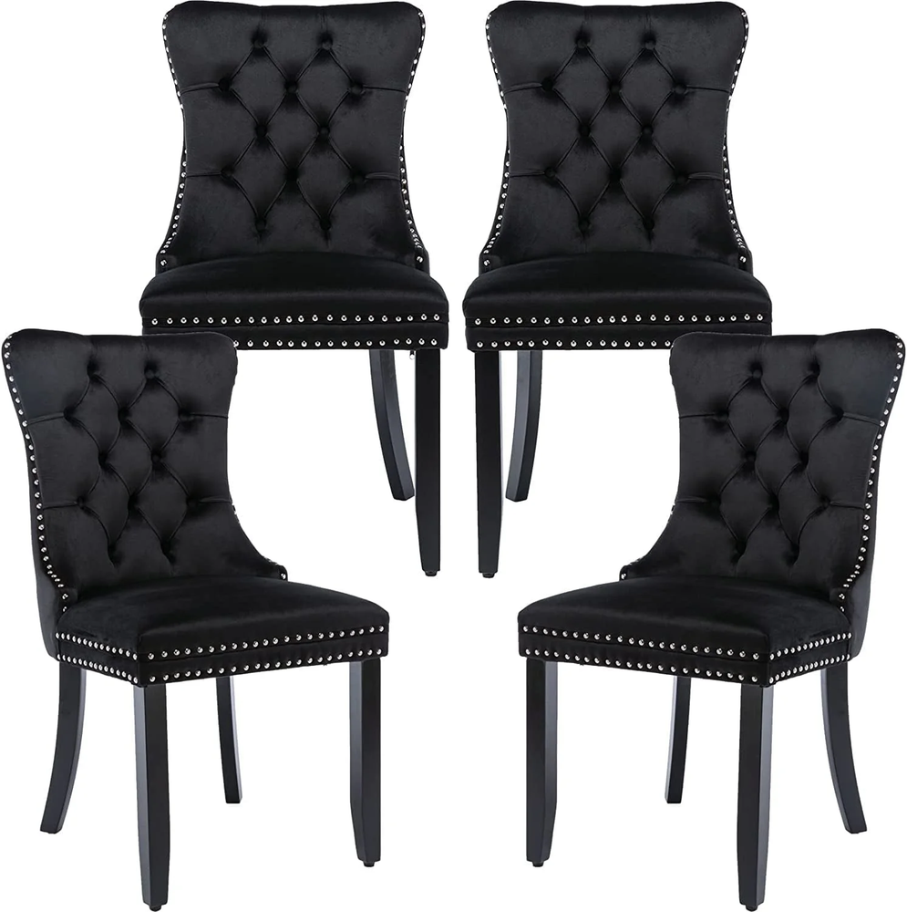 Black Velvet Dining Chairs Set of 4, Kitchen & Dining Room Chairs, Sillas De Com