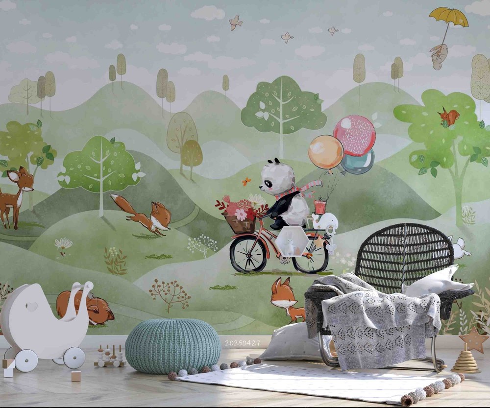 3D Mountain Forest Animals Watercolor Wall Murals Wallpaper Murals Wall Sticker