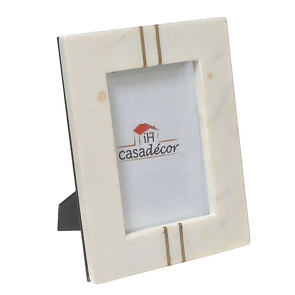White Marble Brass Inlay 6x4 Picture Frame Elegant Home Decor