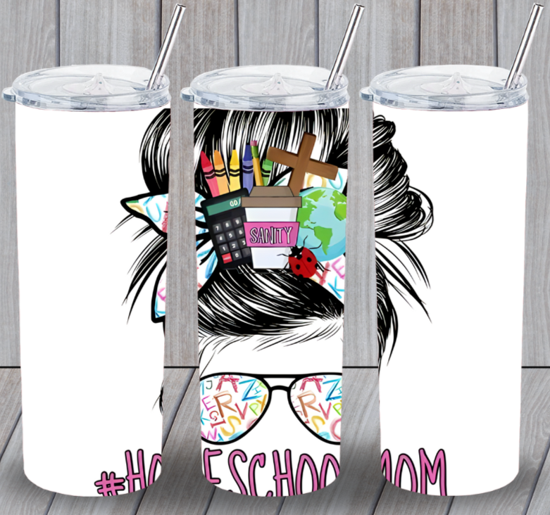 MOM LIFE 09 Home School Multicolor 20oz Insulated Tumbler Lid Clear Straw New