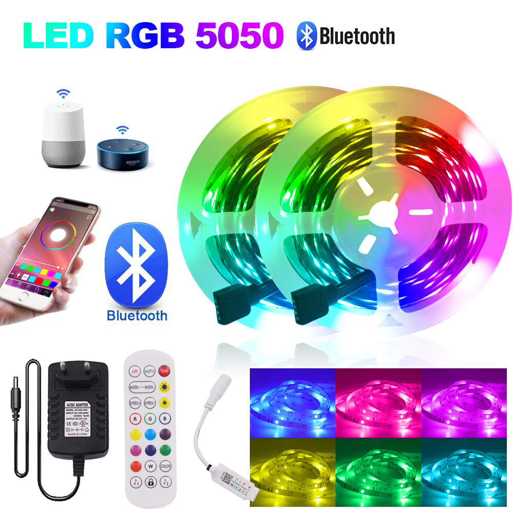 16ft 32ft 65ft LED Strip Lights 5050 Music Sync Bluetooth RGB Room Light Remote
