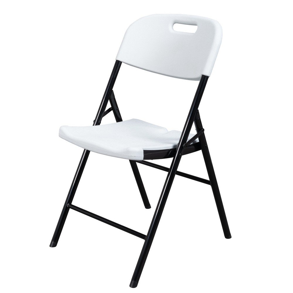 Garden Folding Chair Set 4 Piece White Plastic Outdoor Seating 47x54x84cm