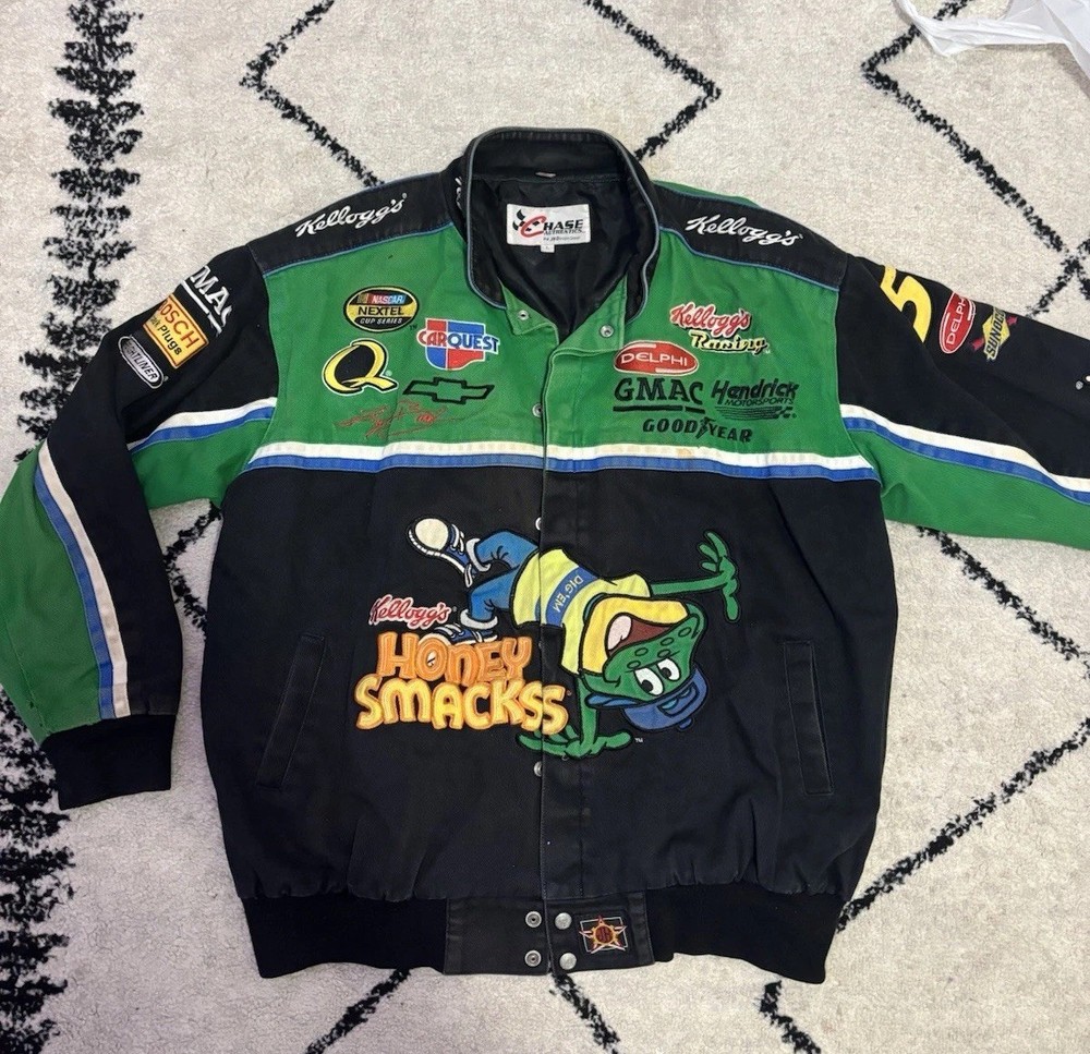 Vintage NASCAR Chase JH Designs Honey Smacks Kyle Busch #5 Racing Jacket Mens L