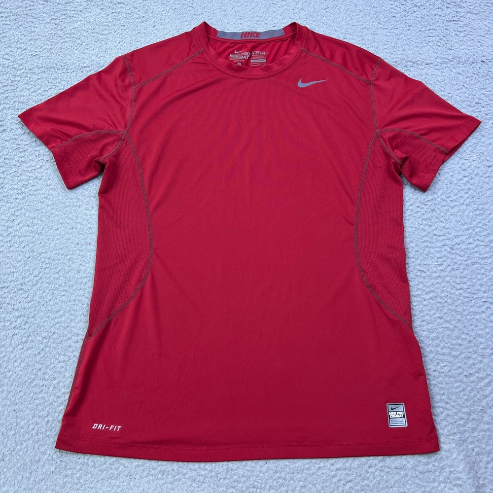 Nike Pro Combat Mens Dri-Fit Compression Short Sleeve Shirt in Red
