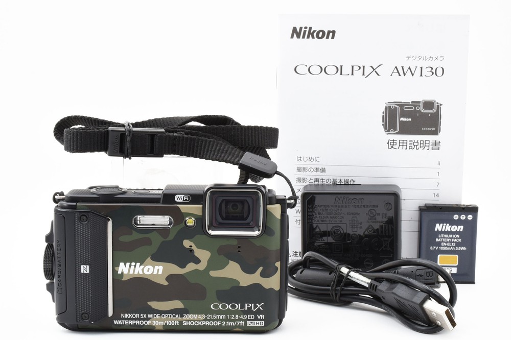 Nikon COOLPIX AW130 16MP Waterproof Camo Digital Camera Japan Almost Mint