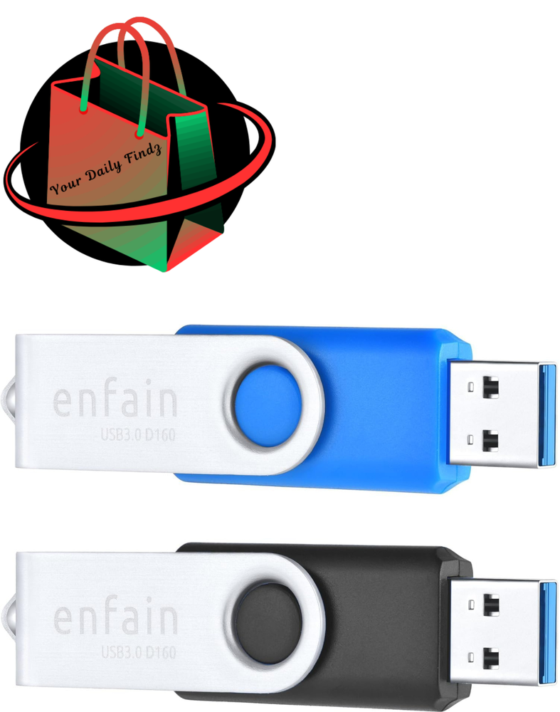 Enfain 2-Pack 128GB USB 3.0 Flash Drives (1 Black + 1 Blue) – High-Speed Thumb D