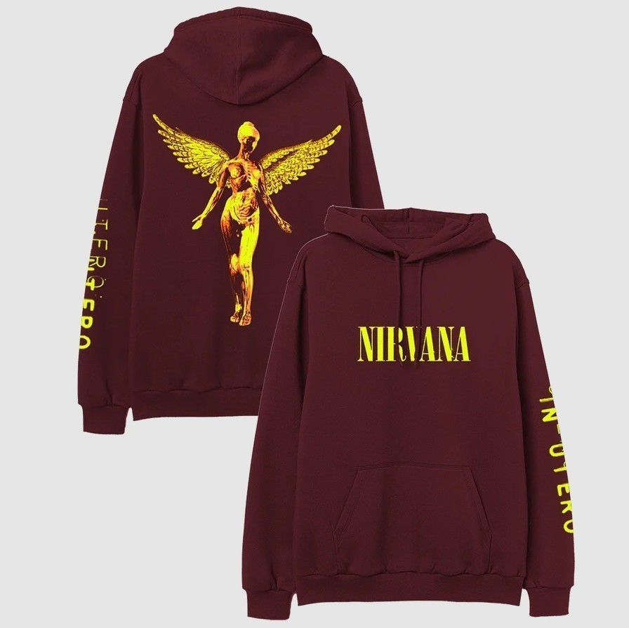 Nirvana In Utero Maroon Hoodie Unisex All Sizes