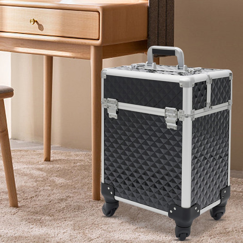 Professional Rolling Aluminum Makeup Train Case Salon Cosmetic Trolley Organizer