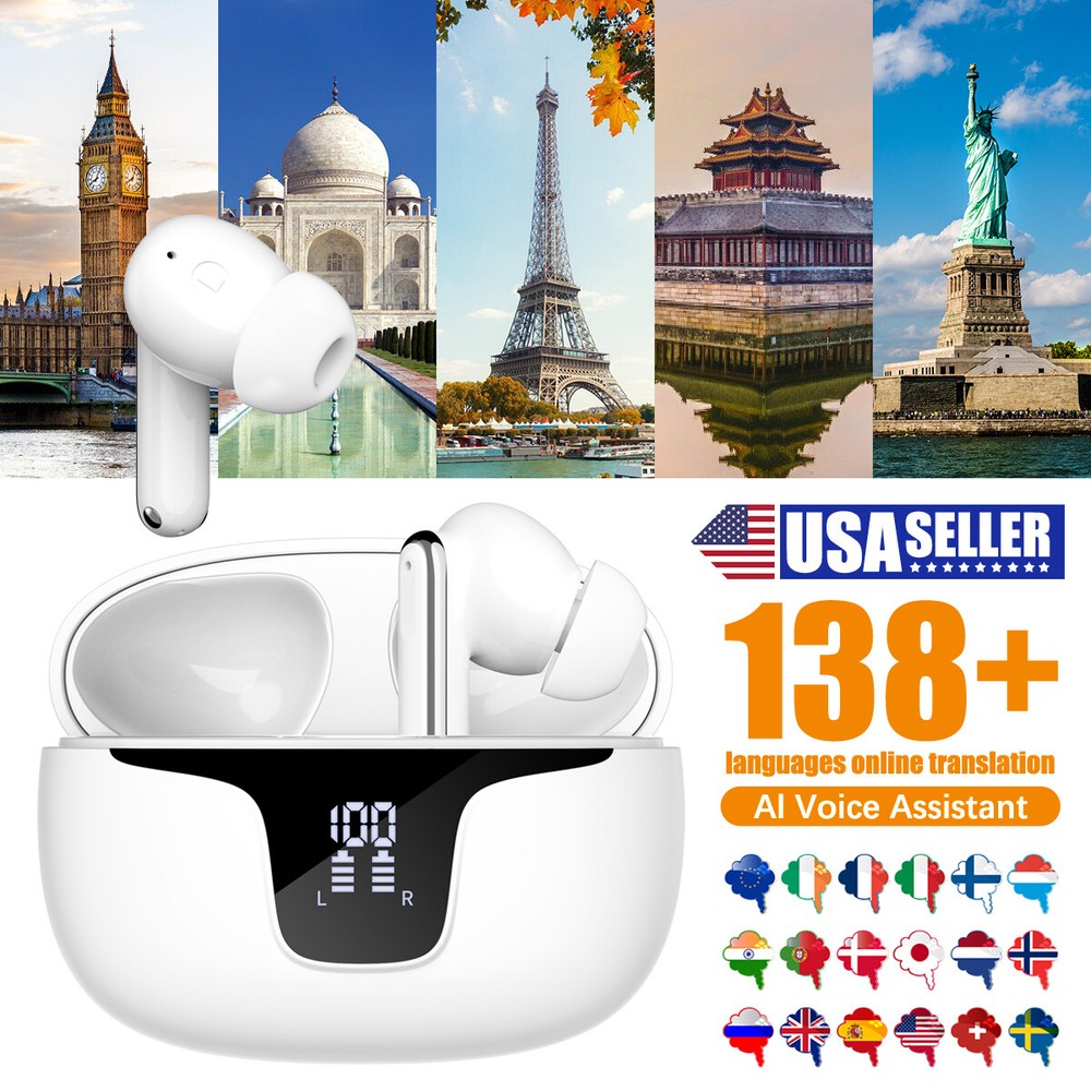 V19 Translator Earbuds Wireless Bluetooth Two Way Translator Device 138 Language