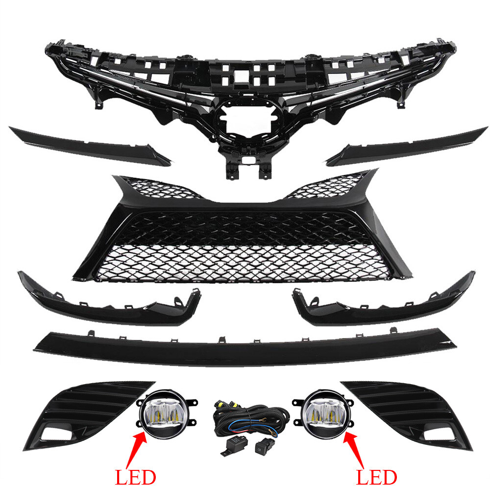 Front Upper Grille Headlight Trim Fog Lights Set For Toyota Camry SE  2018-2020