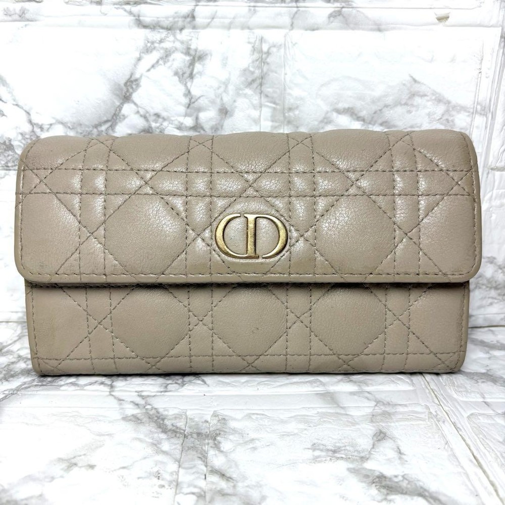 Christian Dior Canage Long Wallet Leather Greige Used