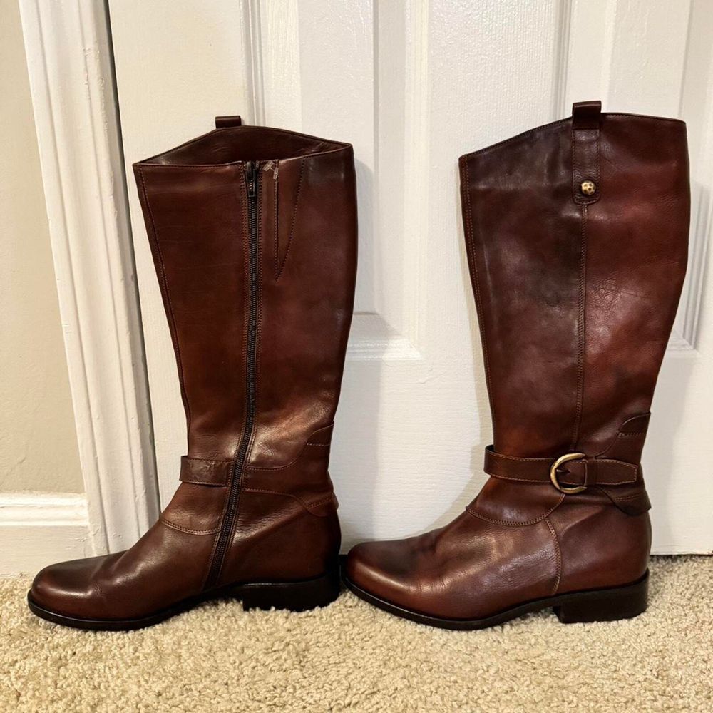 Manas - Italian Leather Riding Boots Brown Equestrian Buckle Zip-Up Size 39/8