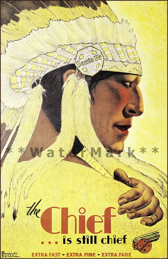 Santa Fe Railroad 1931 The Chief Vintage Train Poster Classic Indian Art