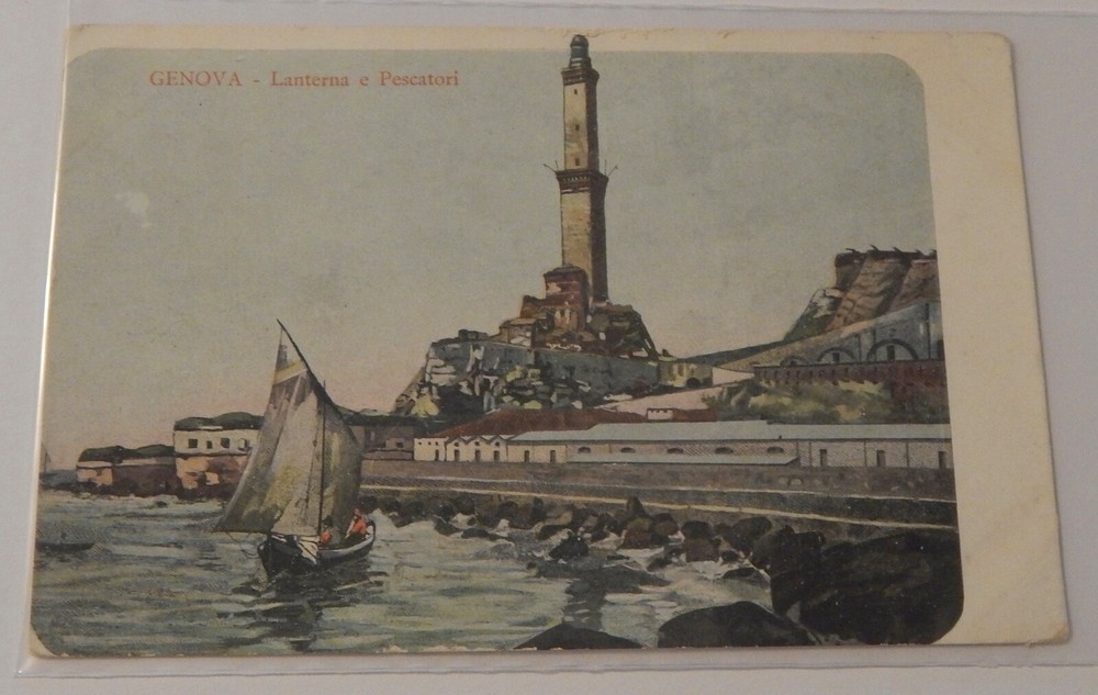 Genoa Italy lighthouse postcard unused vintage