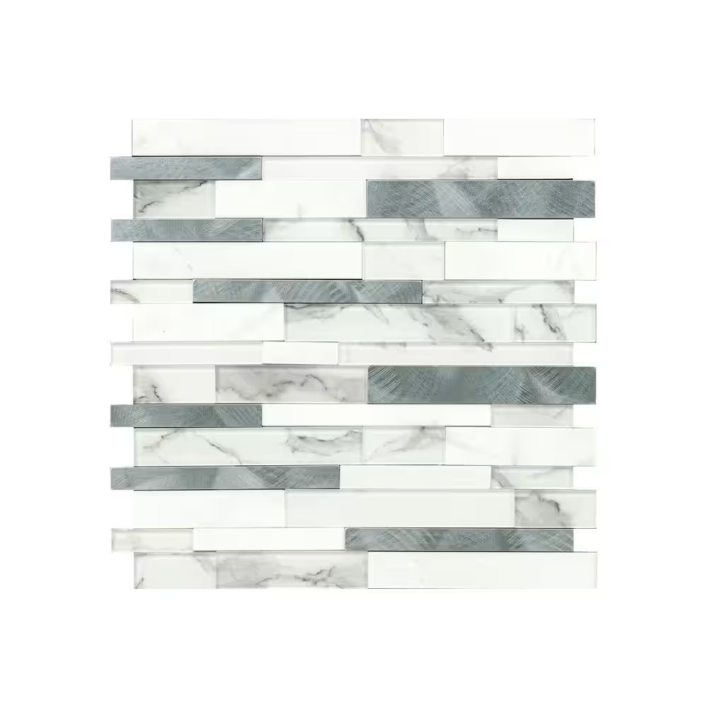 Denali Frost 12x12 Textured Glass Mosaic Tile Peel and Stick Backsplash