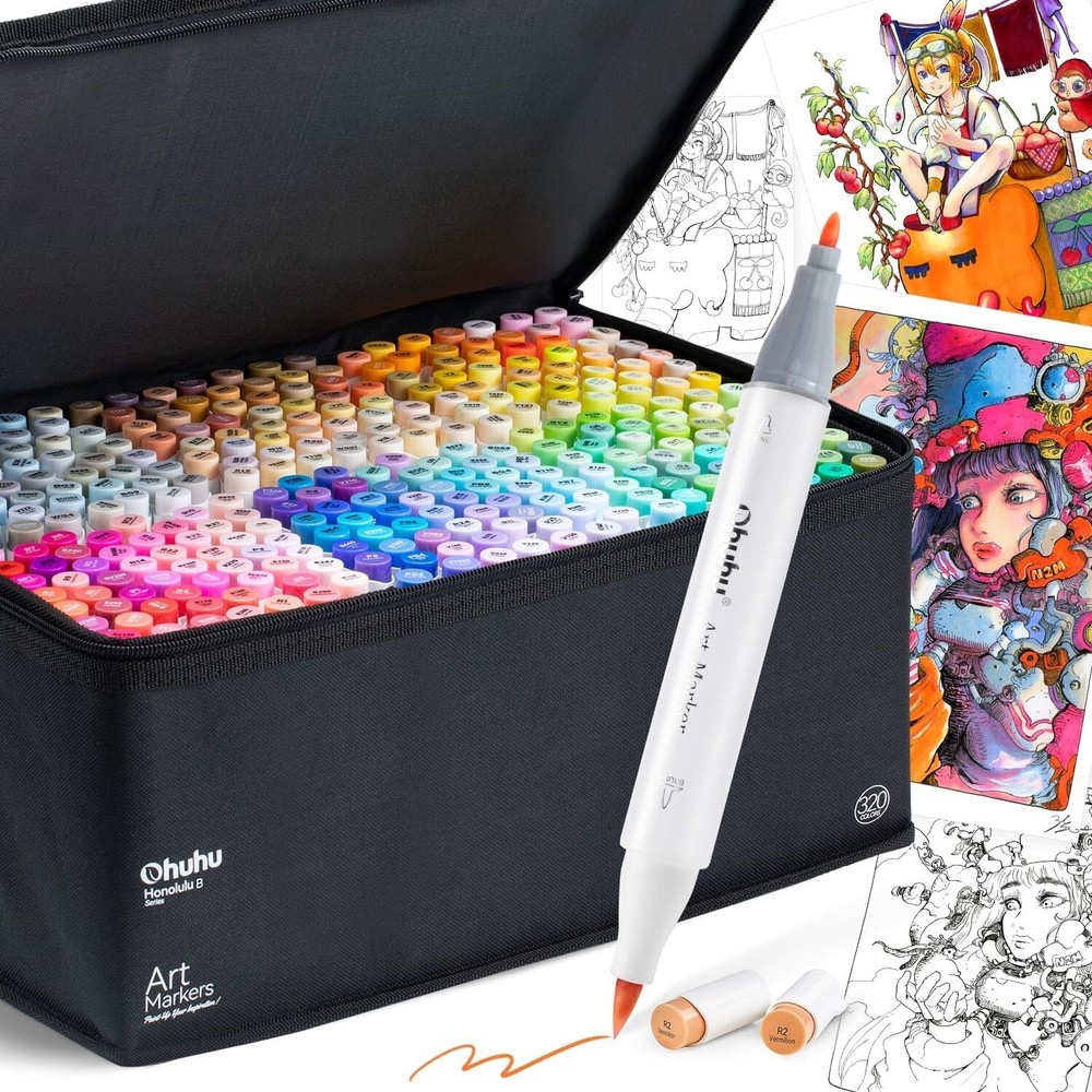 Ohuhu 320-Color Dual-Tip Permanent Markers Set Honolulu B for Artists