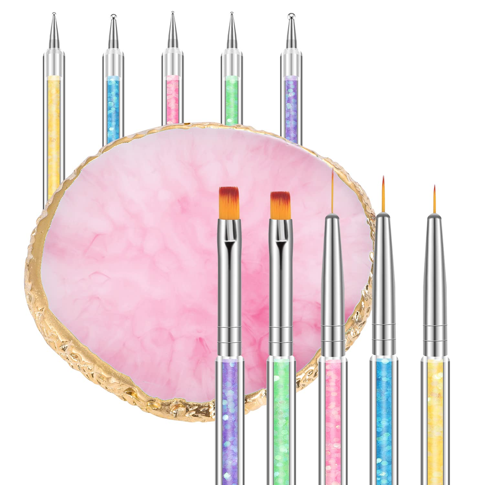 6 Pcs in 1 Set Resin Nail Art Palette with 5 Nail Brushes, Nail Tech Supplies To