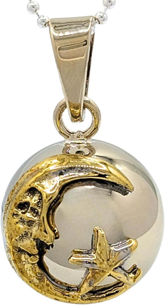 Face in the Crescent Moon Chime Angel Caller Harmony Ball Necklace with Brass Mo