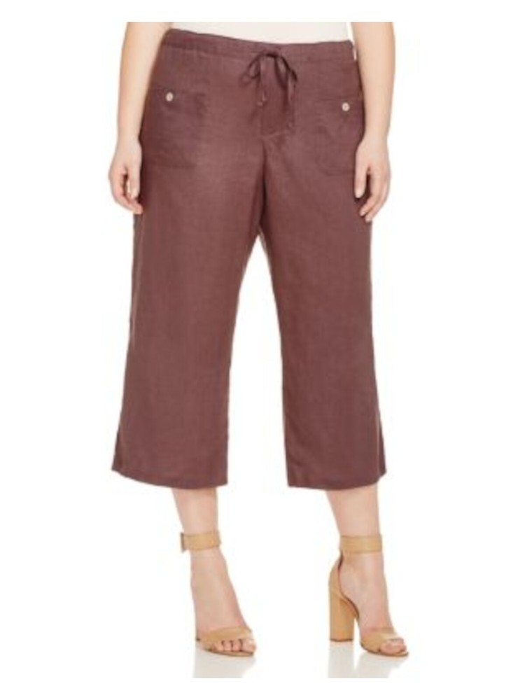 ALLEN Womens Purple Tie-Waist Cropped Wide Leg Pants with Pockets Plus Size 1X