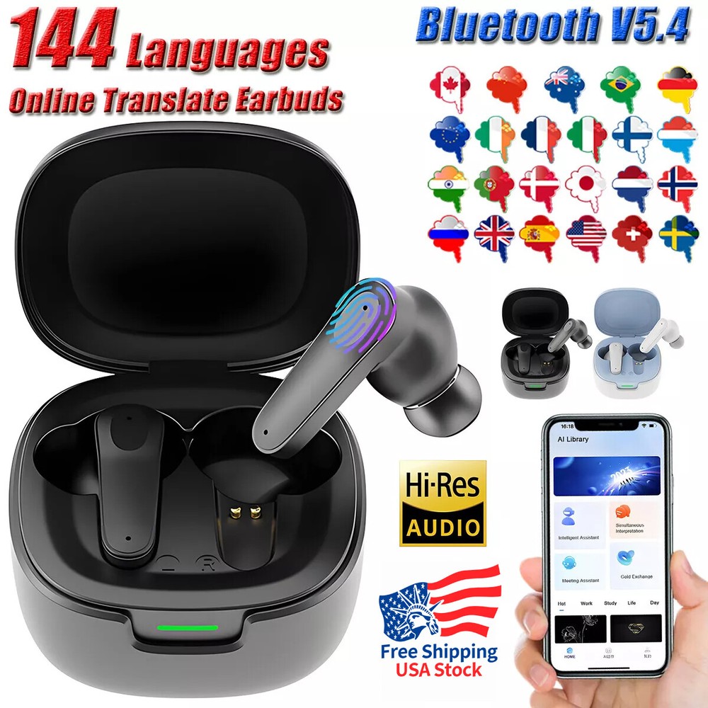 New 144 Languages Smart Translate Bluetooth Earbuds Real Time Voice Translator