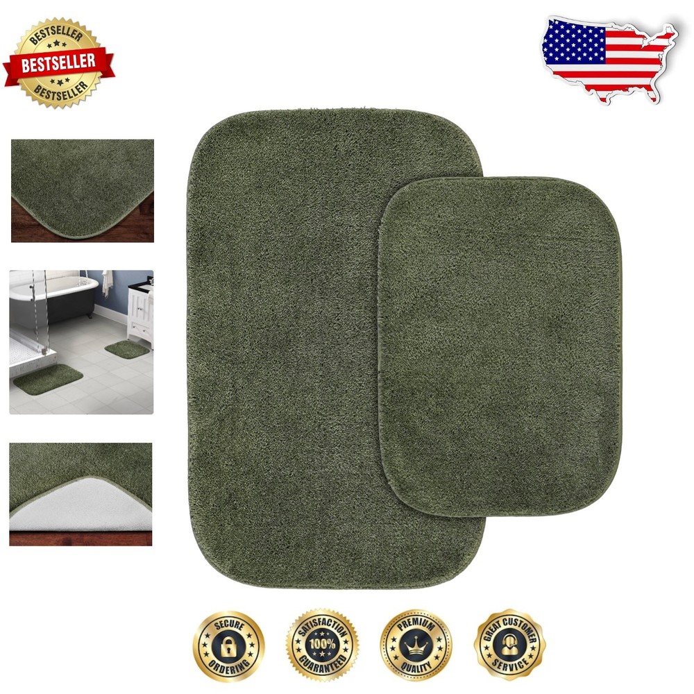 USA-Made Non-Slip Bath Mats Set - Traditional Style in Deep Fern Green