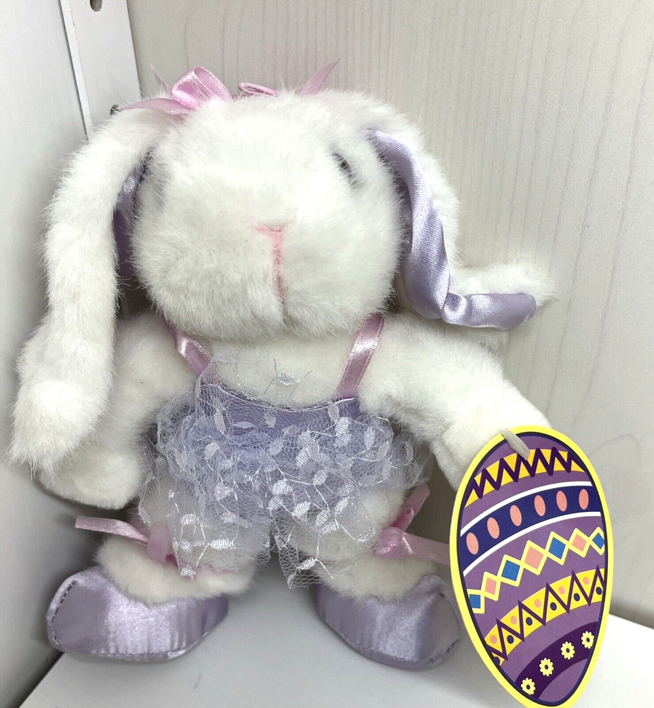 Easter Bunny Rabbit Ballerina plush stuffed animal w/ tag Purple outfit 7.5
